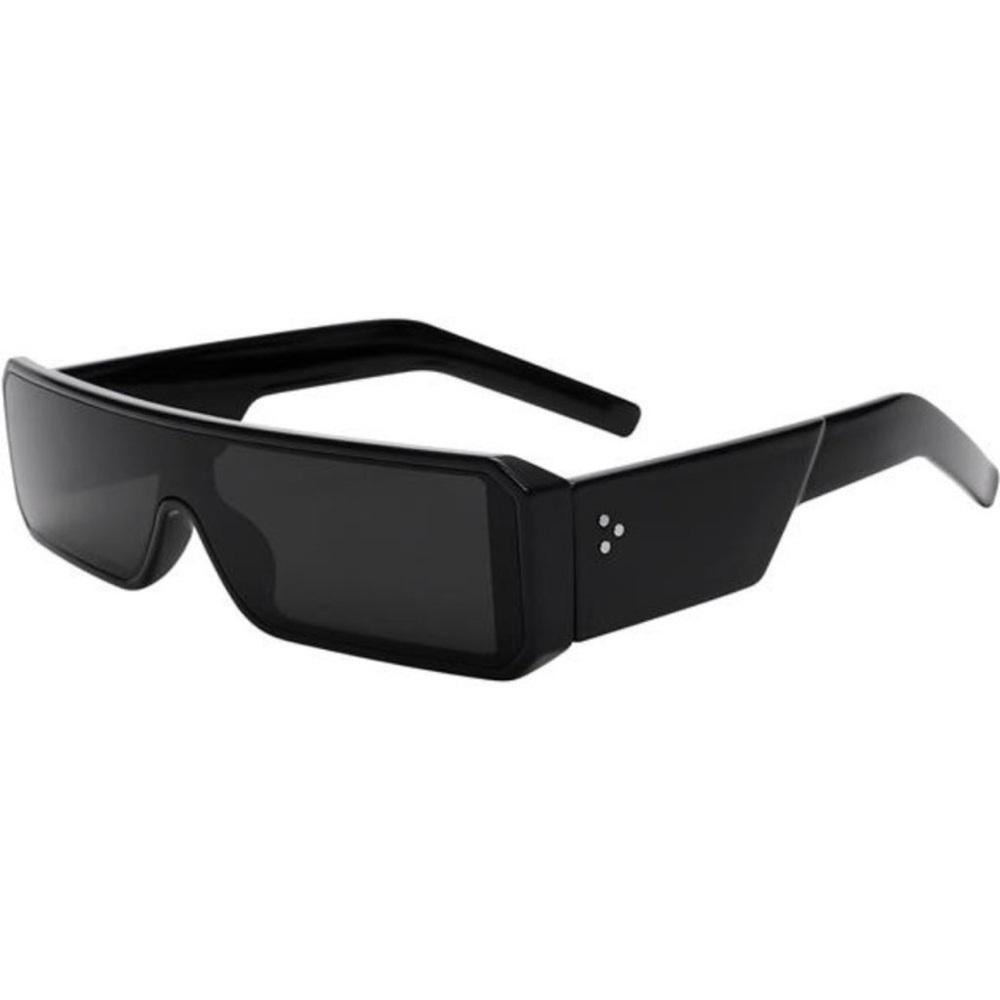 Small Sunglasses for Women Men Futuristic Alien Geth Black Frame - Black Lens